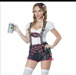 German Oktoberfest Bavarian Lederhosen Leopard Print Costume.
